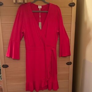 Cupio Red Wrap Midi Dress with Ruffle Hem